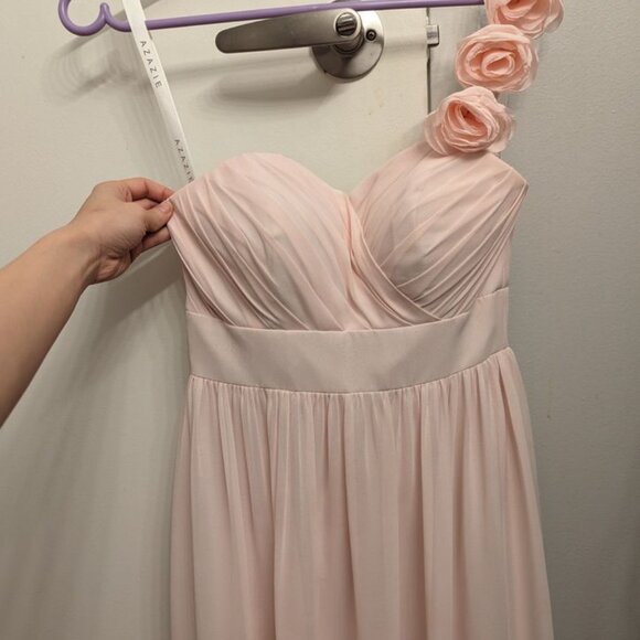 Azazie Size A0 Pink Asymmetrical Floral Bridesmaids Dress - Picture 4 of 4